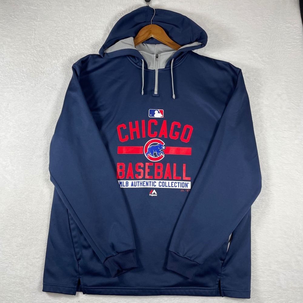 Majestic Chicago Cubs MLB Authentic39.99 Hoodie Navy Blue Mens XL Quarter Zip